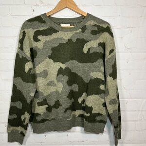 Lucky Brand Camo Sweater Womens Medium Green Pullover Crew Neck Soft